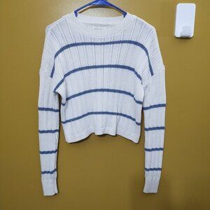 Aeropostale Blue & White Striped Cotton Blend Cropped Crewneck Sweater S Y2K